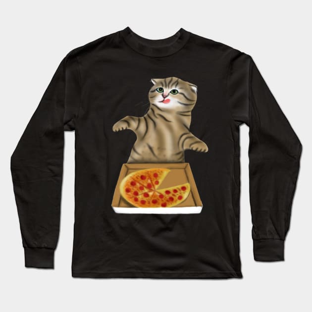 Pizza Cat Lovers Gift Long Sleeve T-Shirt by Merchweaver